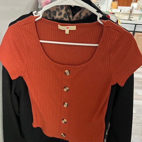 Orange Button-Down Ribbed Top - Picture 1 of 3